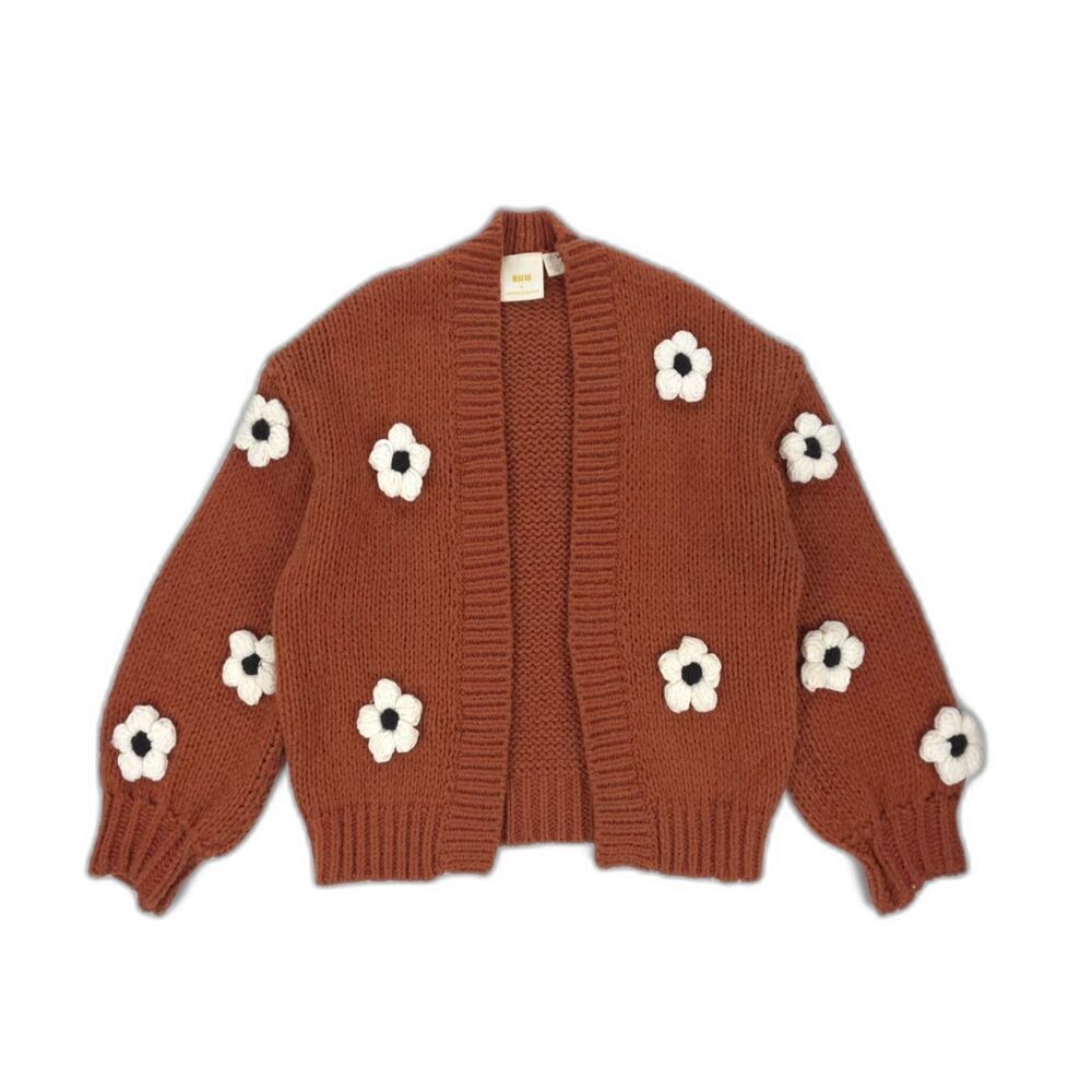 BY ANTHROPOLOGIE Chunky 3D Floral Knit Cardigan Boho Soft Girl Twee Cottagecore